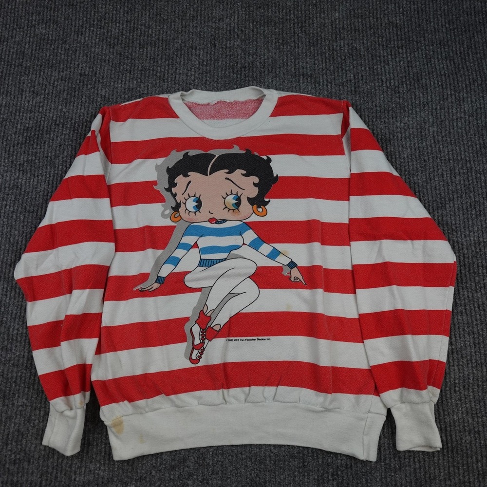 Vintage Fleischer Studios Betty Boop Sweatshirt Womens Medium Red Stripe 80s